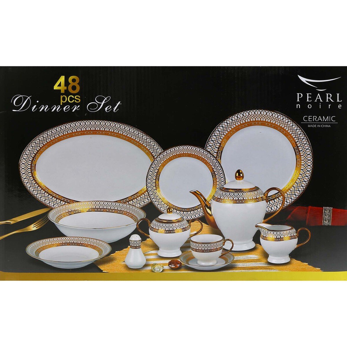 Pearl Noire 48Pcs Ceramic Dinner Set DIOU 17027G