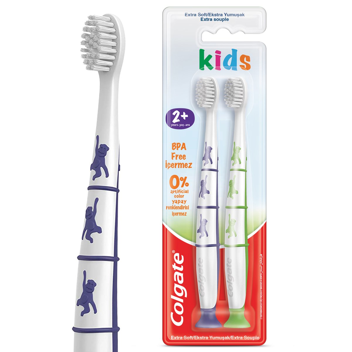 كولجيت فرشاة أسنان للأطفال خالية من ثنائي الفينول أ فائقة النعومة لعمر 2+ سنوات قطعتين