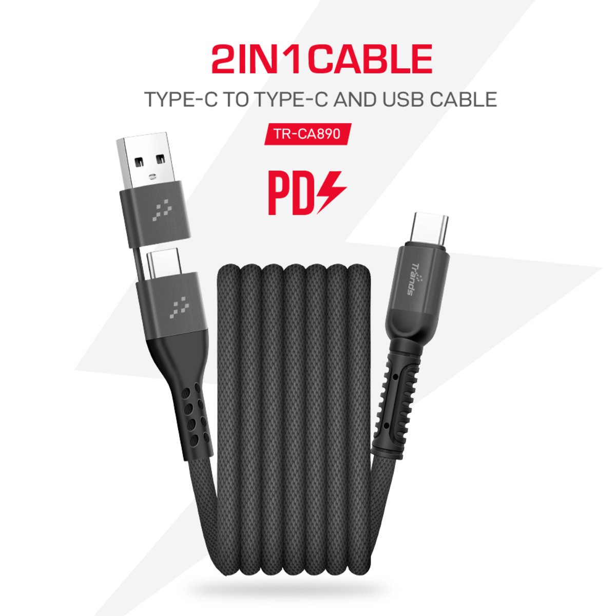 Trands 2 In 1 Type-C to Type-C and USB Cable CA890