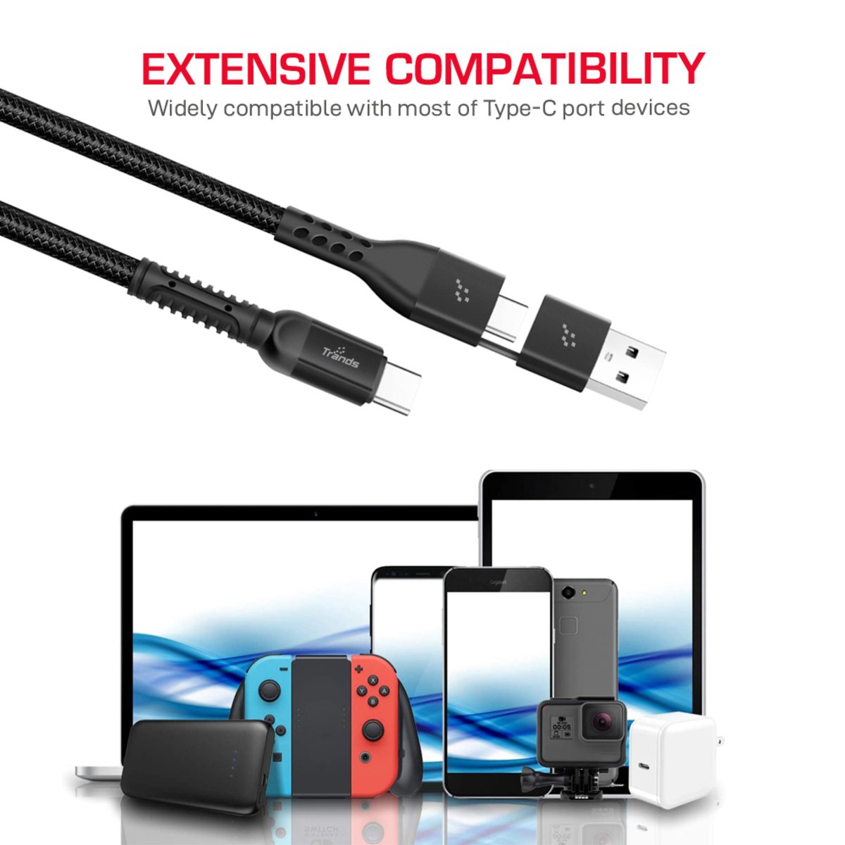 Trands 2 In 1 Type-C to Type-C and USB Cable CA890