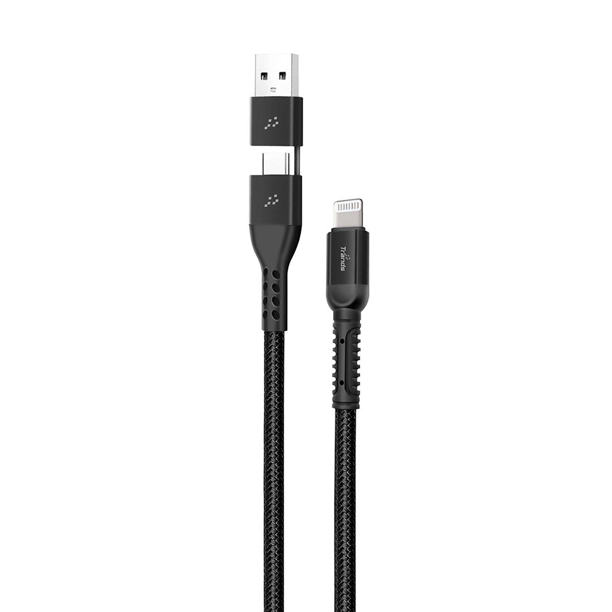 Trands 2 in 1 18W Lightning to Type-C and USB CableCA558, Black