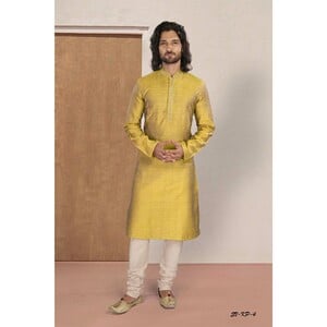 Men's Kurta Pyjama Set Yellow SVKP-4, Medium