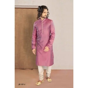 Men's Kurta Pyjama Set Pink SVKP-5, Medium