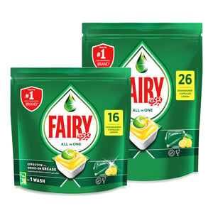 Fairy Dishwasher Detergent Tablets All in One Lemon 26pcs + 16pcs