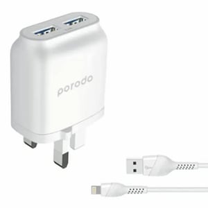 Porodo Dual Port Wall Charger PD-0203LU2-WH White