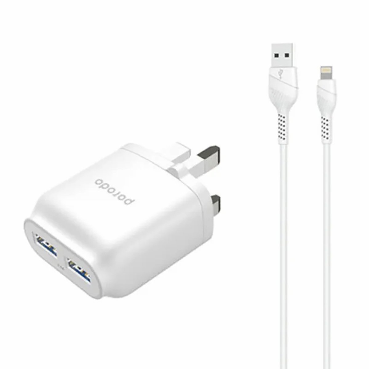 Porodo Dual Port Wall Charger PD-0203LU2-WH White