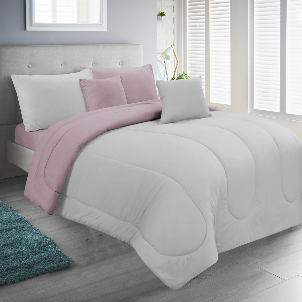 Maple Leaf Comforter Set 6pcs Set 260x275cm King White
