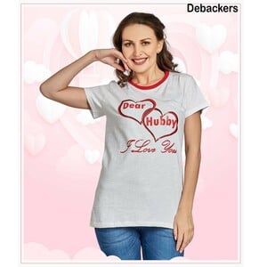 Debackers Womens Couple Roud Neck T Shirt Short Sleeve, Hubby, Small