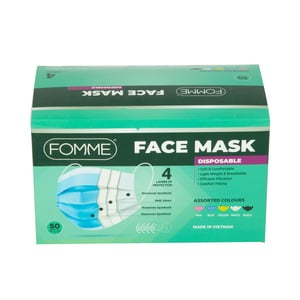 Fomme Disposable Face Mask Assorted Colors 4ply 50pcs