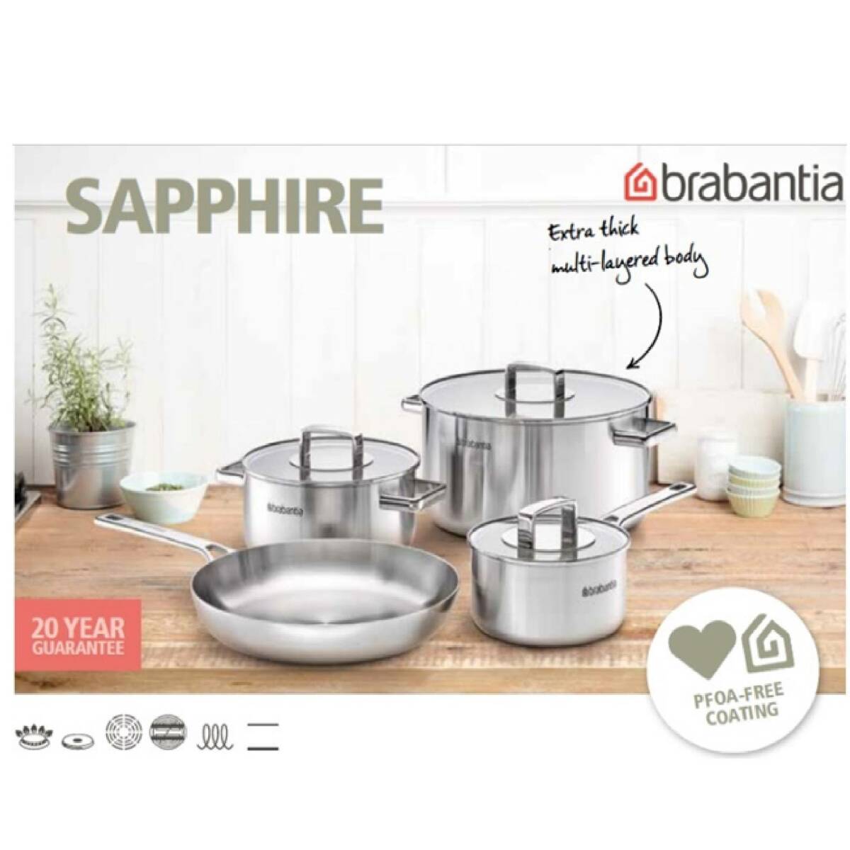 Brabantina Sapphire 5Ply Stainless Steel Fry Pan, 24 cm