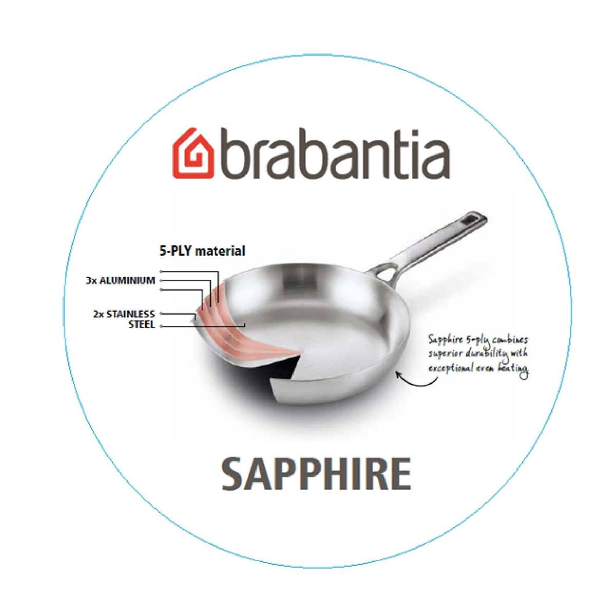 Brabantina Sapphire 5Ply Stainless Steel Fry Pan, 28 cm