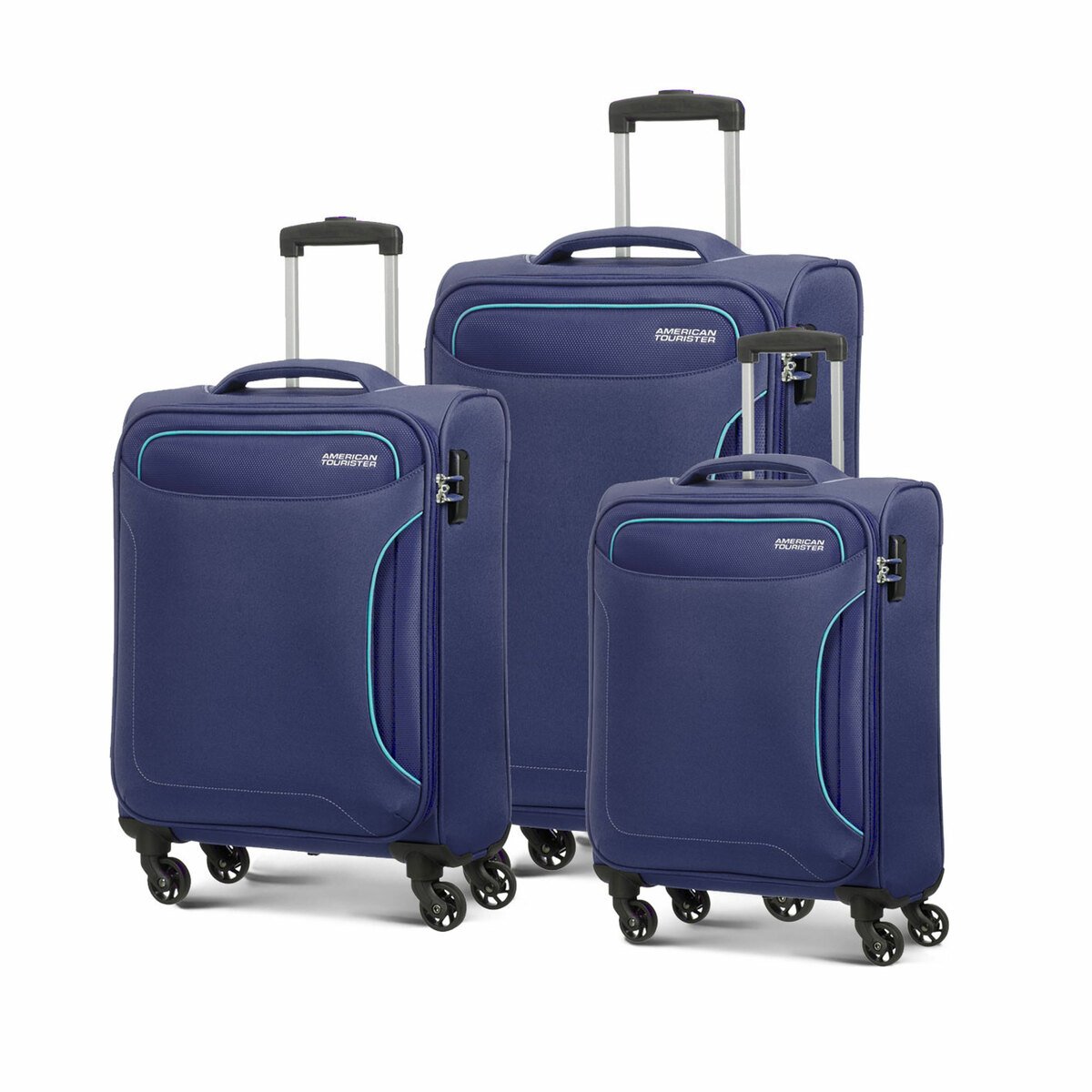 American Tourister Holiday 4Wheel Soft Trolley 3 Pieces Set (55cm+68cm+80cm) Navy Blue Color