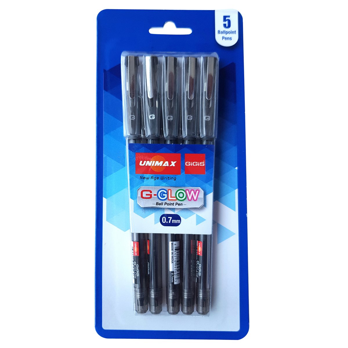 Unimax 0.7mm G-Glow Black Pen 5pcs