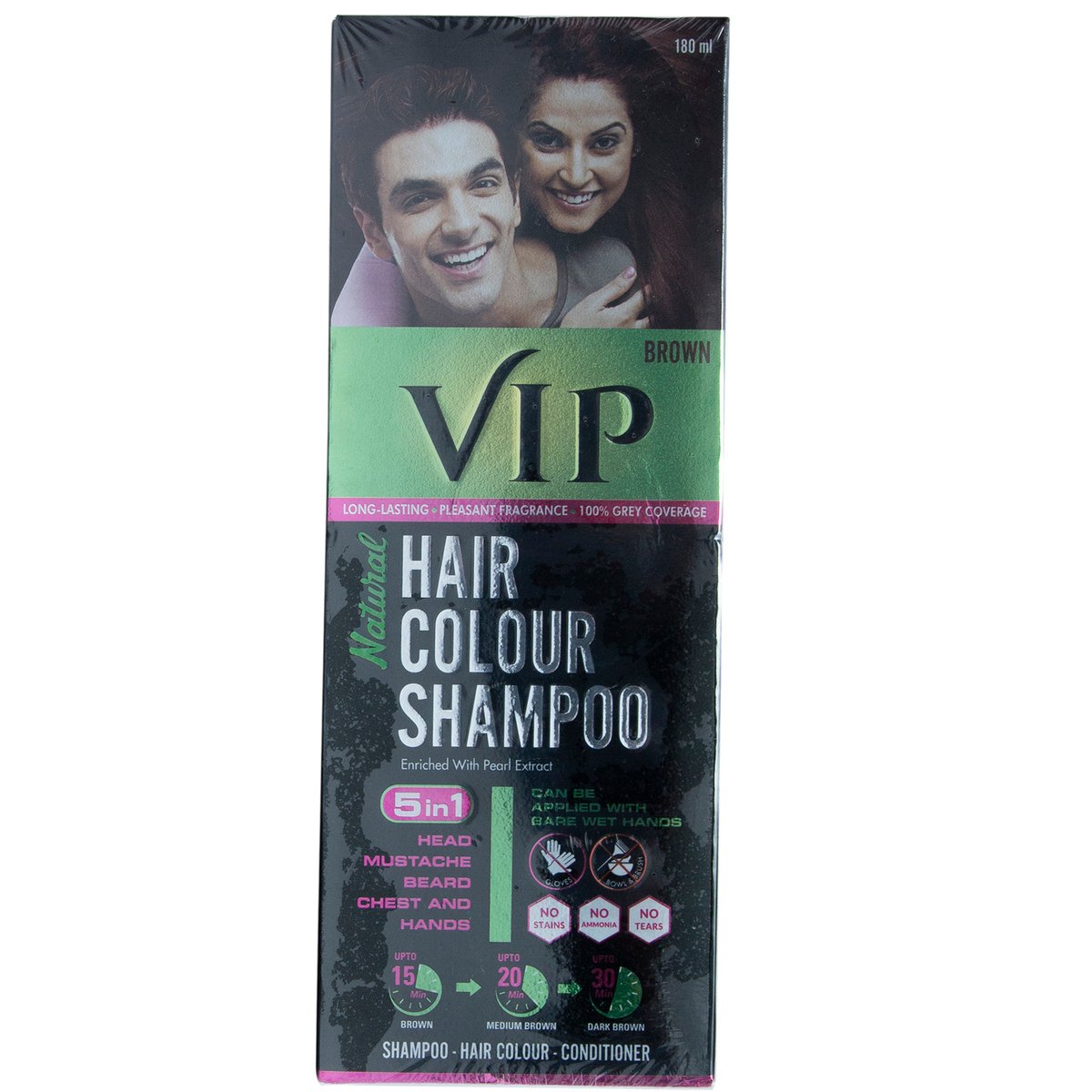 VIP Natural Brown Hair Color Shampoo 180 ml