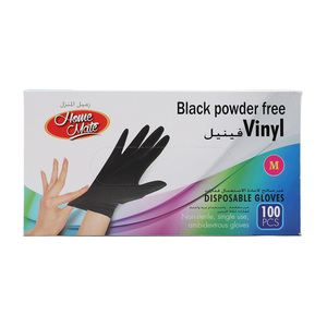 Home Mate Vinyl Gloves Black Powder Free Medium 100pcs
