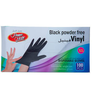 Home Mate Disposable Gloves Vinyl Powder Free Black XL 100pcs
