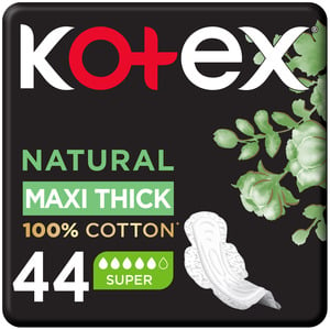 Kotex Natural Maxi Protect Thick 100% Cotton Pad Super Size with Wings 44 pcs