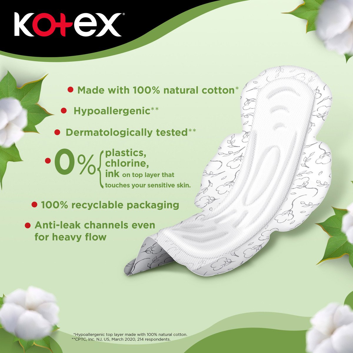 Kotex Natural Cotton Maxi Thick Super with Wings 44pcs