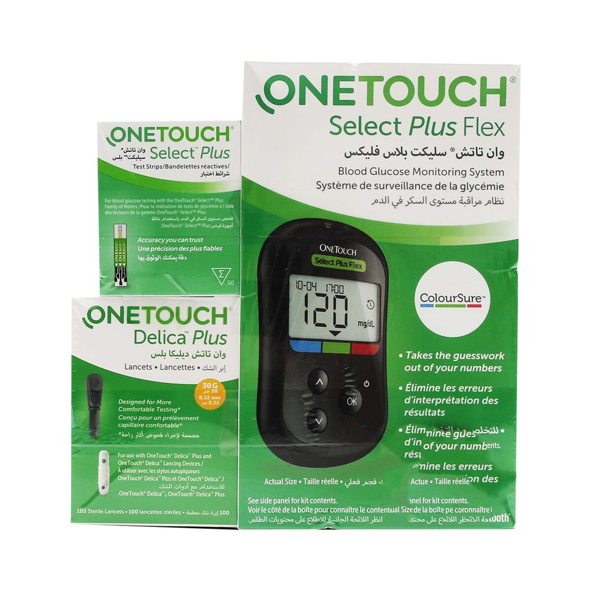 One Touch Select Plus Flex Glucometer + Lancets 100 + Test Strip 50 x 2pcs