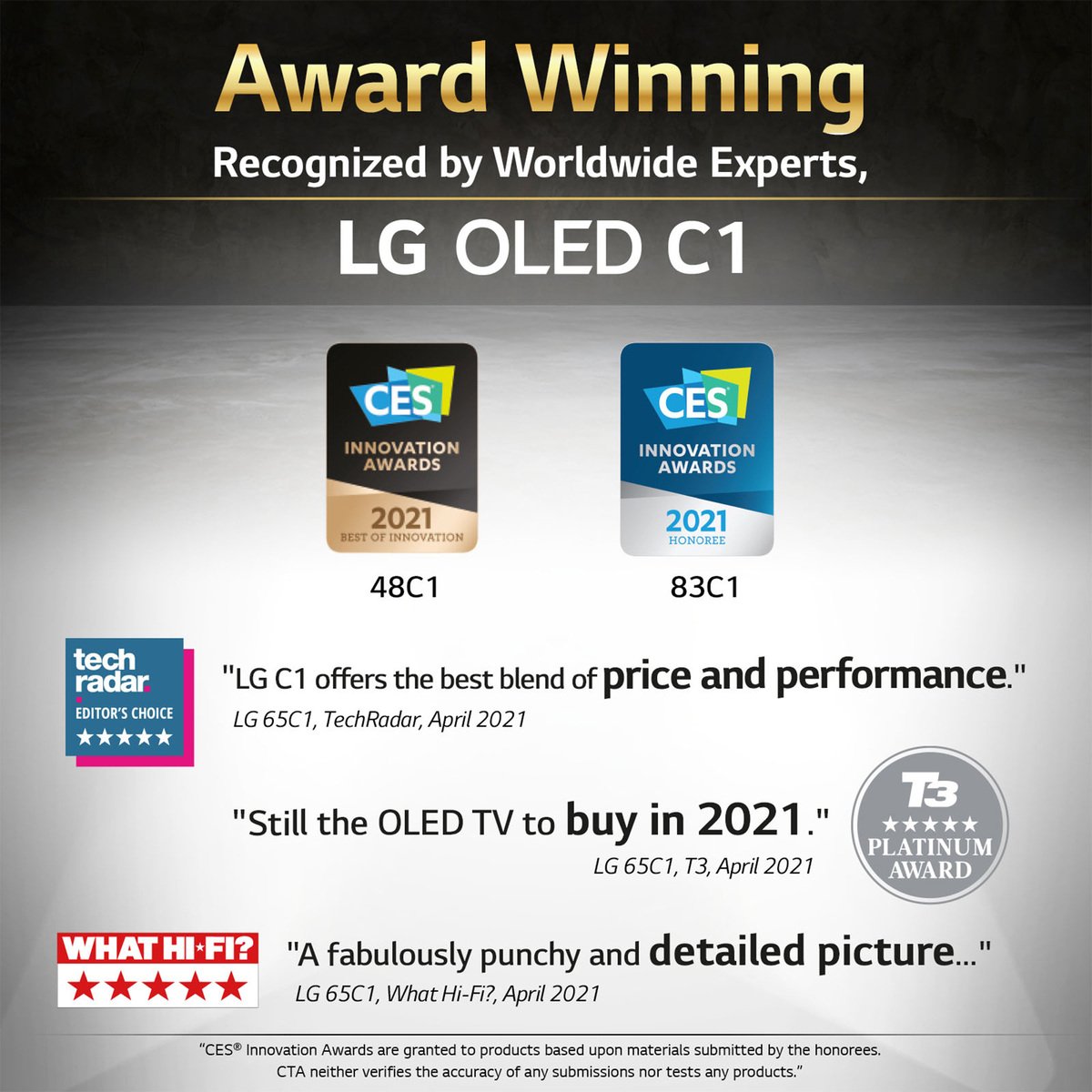 LG OLED TV 48 Inch C1 Series, New 2021 Cinema Screen Design, 4K Cinema HDR webOS Smart with ThinQ AI Pixel Dimming OLED48C1PVB