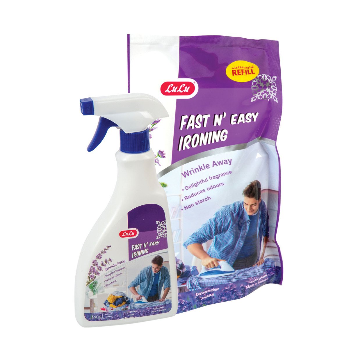 LuLu Fast N Easy Ironing Spray Lavender 500ml + Refill 500ml