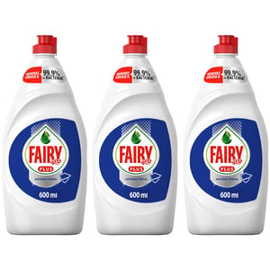 Fairy Plus Antibacterial Dishwashing Liquid Soap With Alternative Power To Bleach Value Pack 3 x 600ml