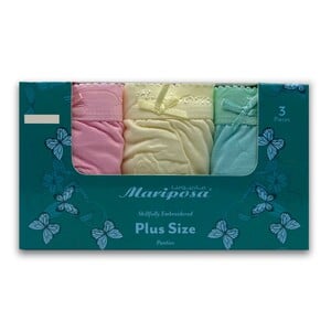 Mariposa Women's Plus Size Panty 3 Pcs Pack Embroidery-90 Assorted Colors- 4XL