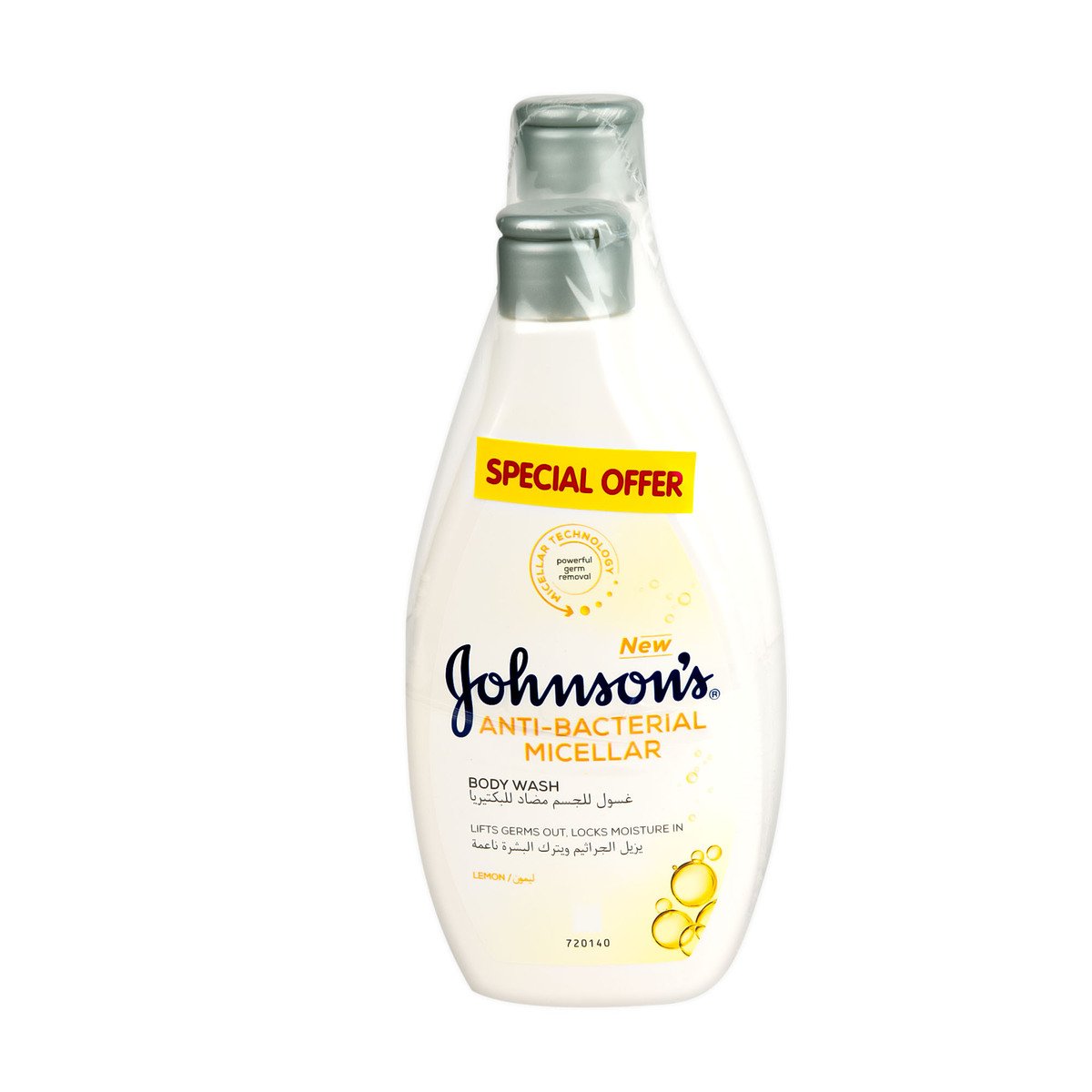 Johnson's Anti-Bacterial Micellar Body Wash Lemon 400 ml + 250 ml