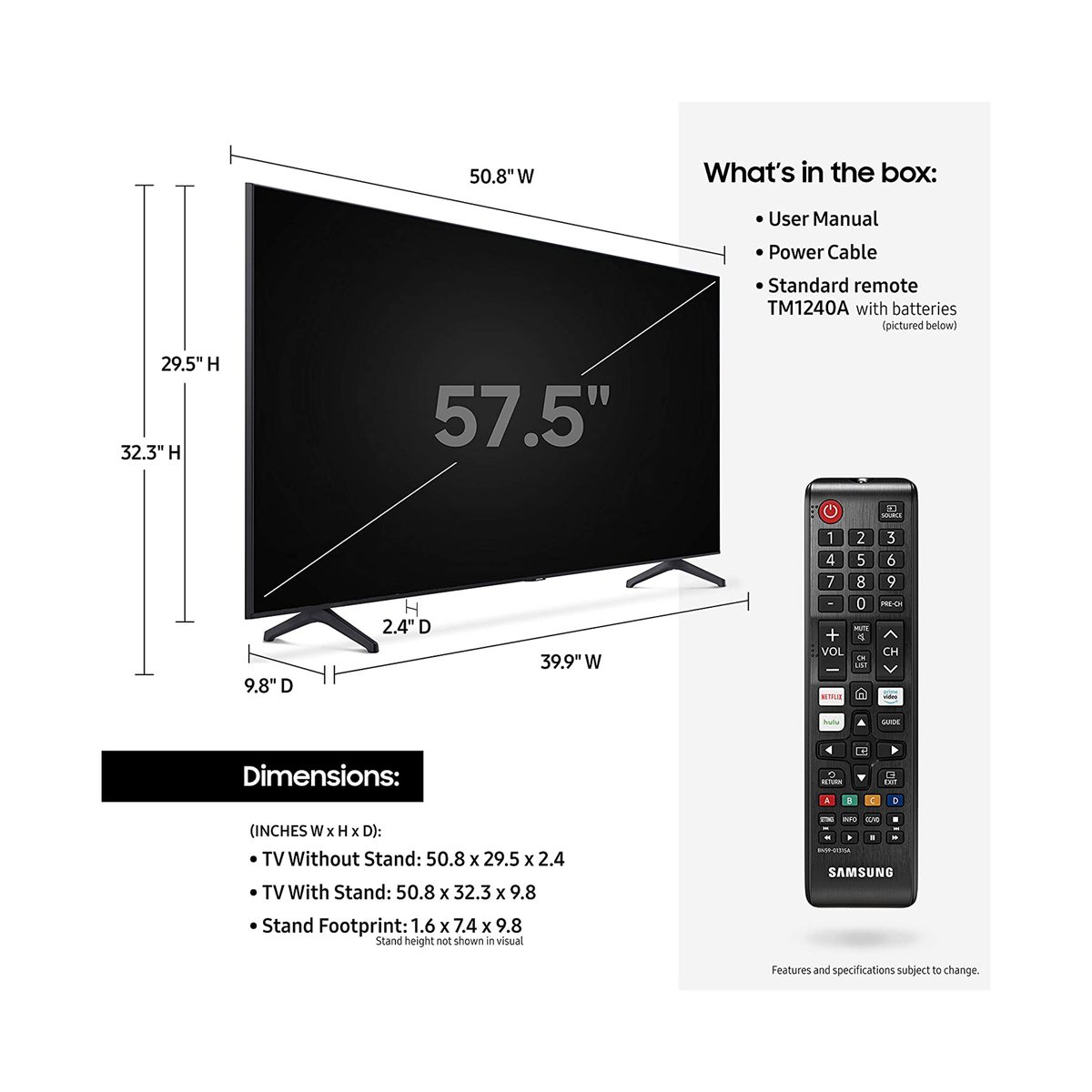 Samsung 58 inches 4K UHD Smart LED TV, Black, UA58AU7000UXUM