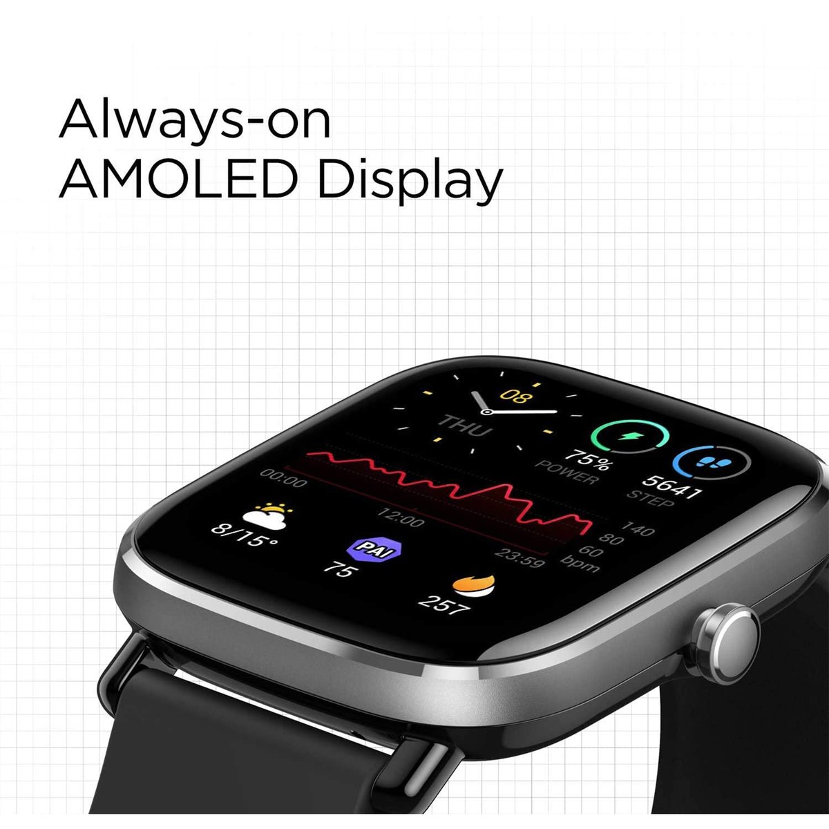 Amazfit GTS 2 Mini Fitness Smart Watch, Super-Light Thin Design, SpO2 Level Measurement, 14-Days Battery Life, 70+ Sports Modes, Heart Rate, Sleep, Stress Level Monitoring, Black