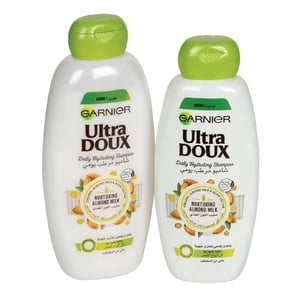 اشتري قم بشراء Garnier Ultra Doux Daily Hydrating Shampoo Nurturing Almond Milk 600 ml + 400 ml Online at Best Price من الموقع - من لولو هايبر ماركت Shampoo في الكويت