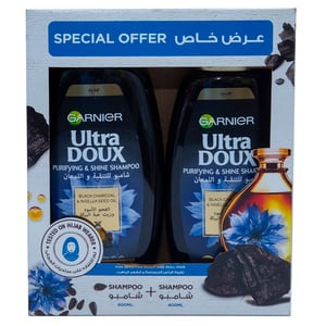 اشتري قم بشراء Garnier Ultra Doux Shampoo Black Charcoal & Nigella Seed Oil 600 ml + 400 ml Online at Best Price من الموقع - من لولو هايبر ماركت Shampoo في الكويت