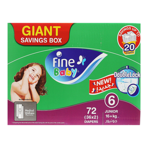 Fine Baby Diaper Size 6 Junior 16 + kg 72pcs