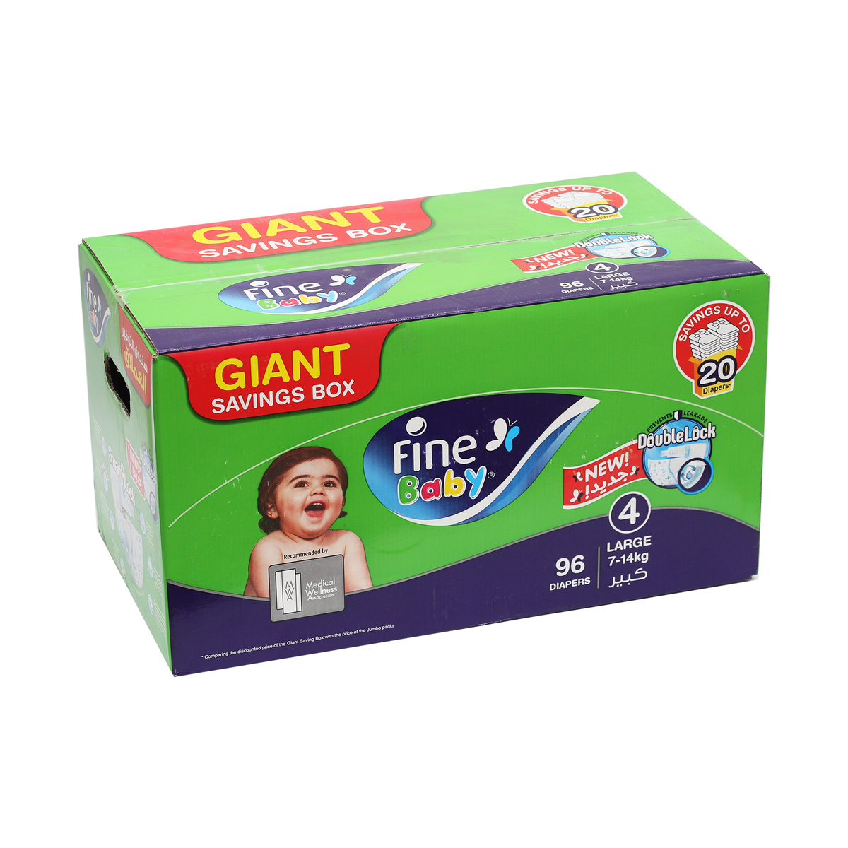 Fine Baby Diaper Size 4 Large 4, 7-14kg 96pcs