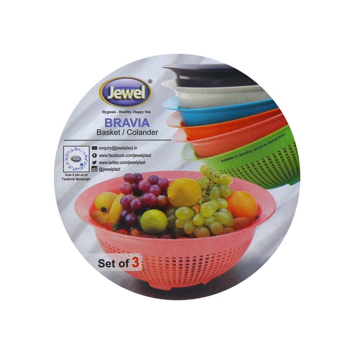 Bravia Jewel Plastic Basket 3pcs Set Assorted