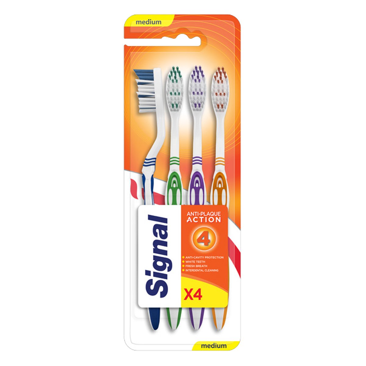 Signal Toothbrush Anti-Plaque Action Assorted Colours Medium 4 pcs
