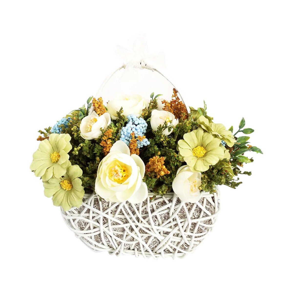 Maple Leaf Artificial  Decor Dried Flower, Alstroemeria And Ranunculus in Handle basket E044 20x13x23cm Assorted Designs