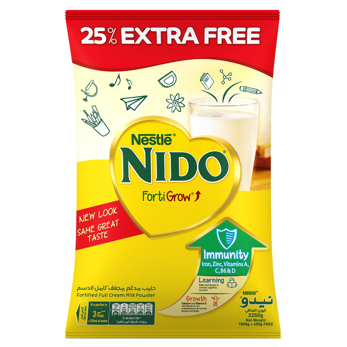 Nestle Nido Fortified Milk Powder 2.25 kg (1.8 kg + 450 g Free)
