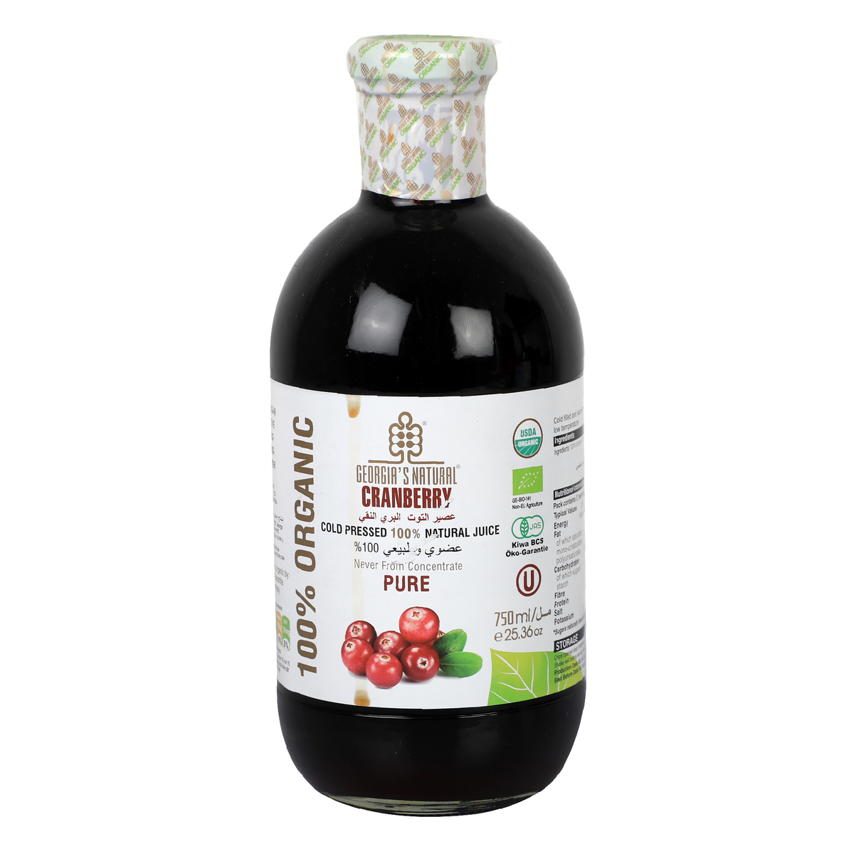 Georgia's Natural Organic Juice Cranberry 750ml