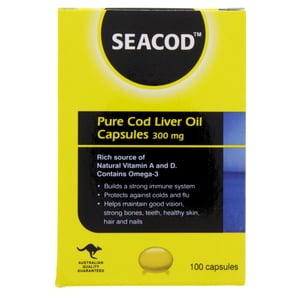 Sea Cod Pure Cod Liver Oil Capsules 300 Mg 100pcs