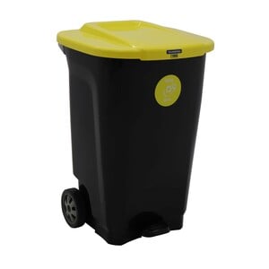 Tramontina Recycle T-Force Pedal Bin With Wheels 100Ltr Black Yellow
