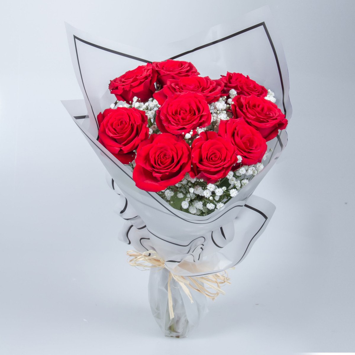 Red Roses With Baby Breath Classic Bouquet