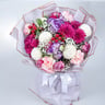 Handtied Bouquets Of Roses, Mums, Eustoma And Carnations In Deluxe Packing