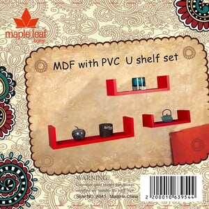 Maple Leaf MDF Wood With PVC U Shape Wall Shelf 3pcs Set A945S Red