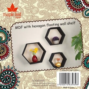Maple Leaf MDF Wood Hexagon Floating Wall Shelf 3pcs Set 19102P Black