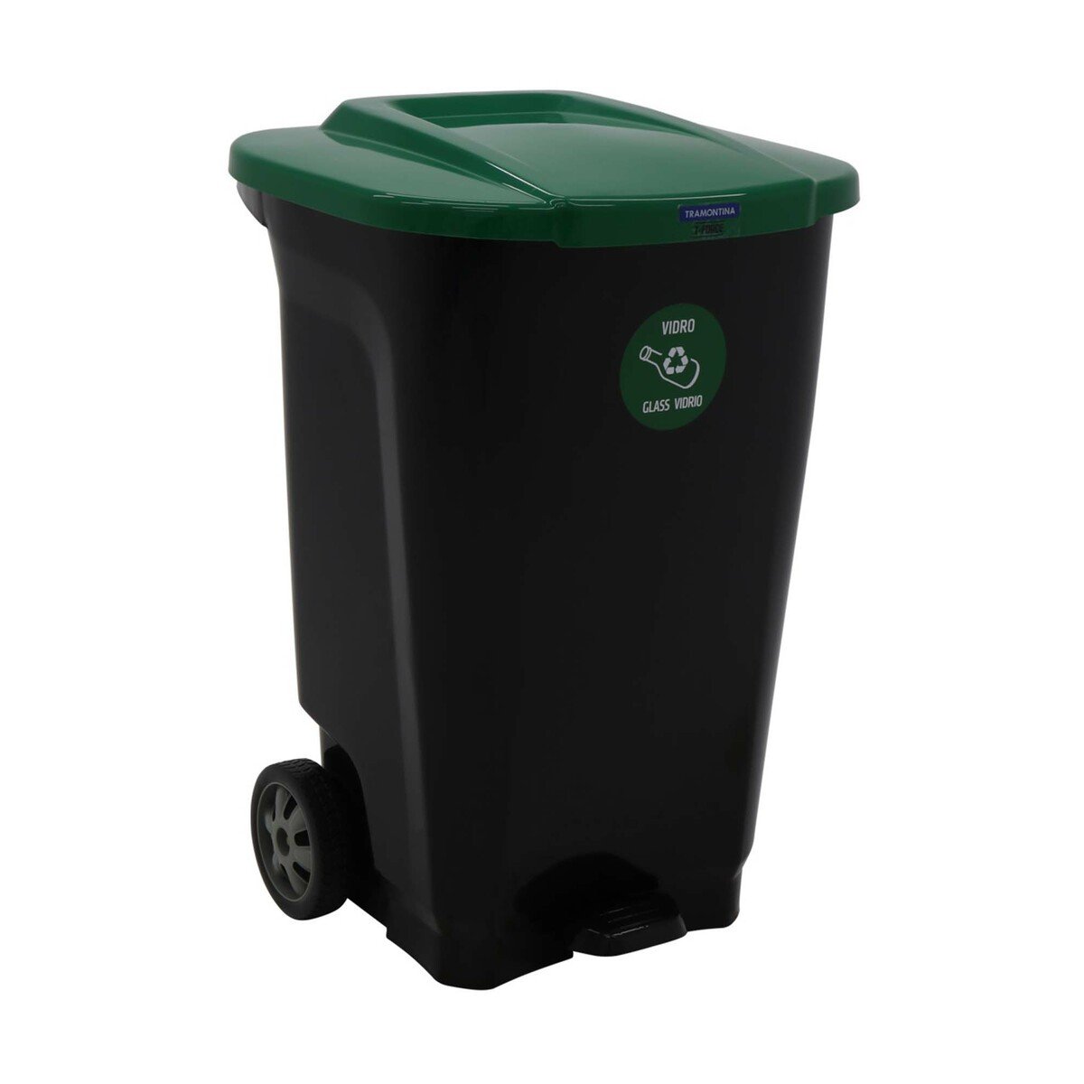 Tramontina Recycle T-Force Pedal Bin With Wheels 100Ltr Black Green
