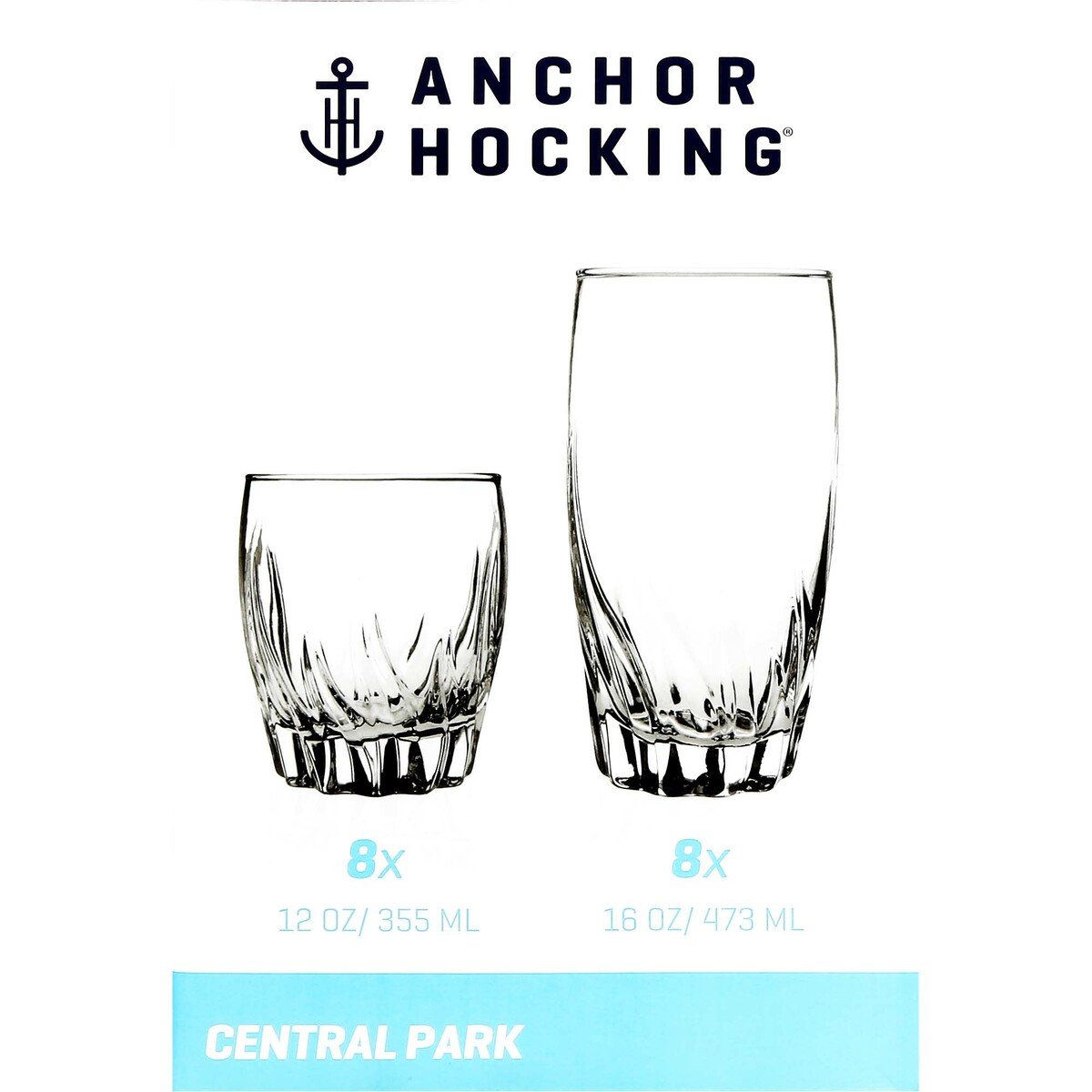 Anchor Hocking Glass Tumbler Set 16pcs 354ml + 473ml 87807L20 Central Park