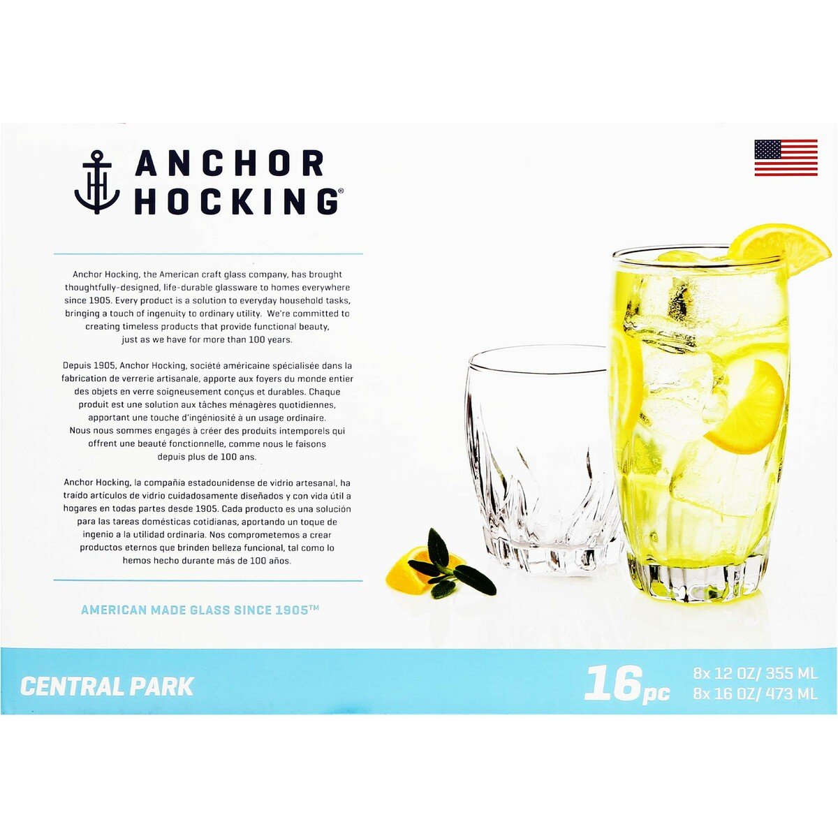 Anchor Hocking Glass Tumbler Set 16pcs 354ml + 473ml 87807L20 Central Park