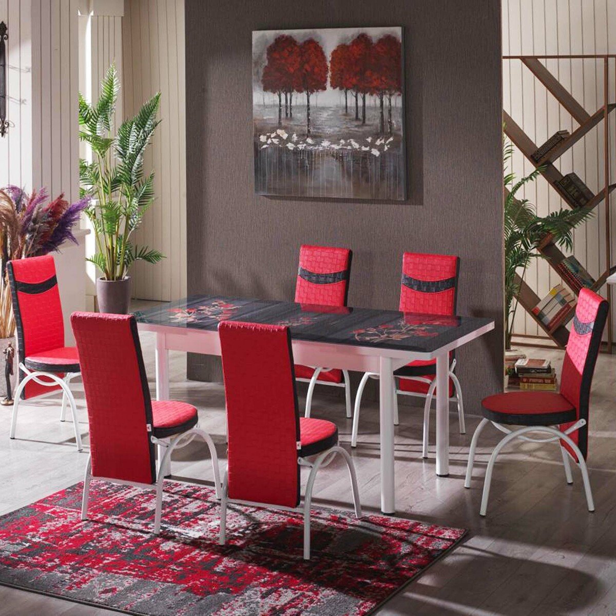 Maple Leaf Glass Dining Table + 6 Chairs 1218 Assorted