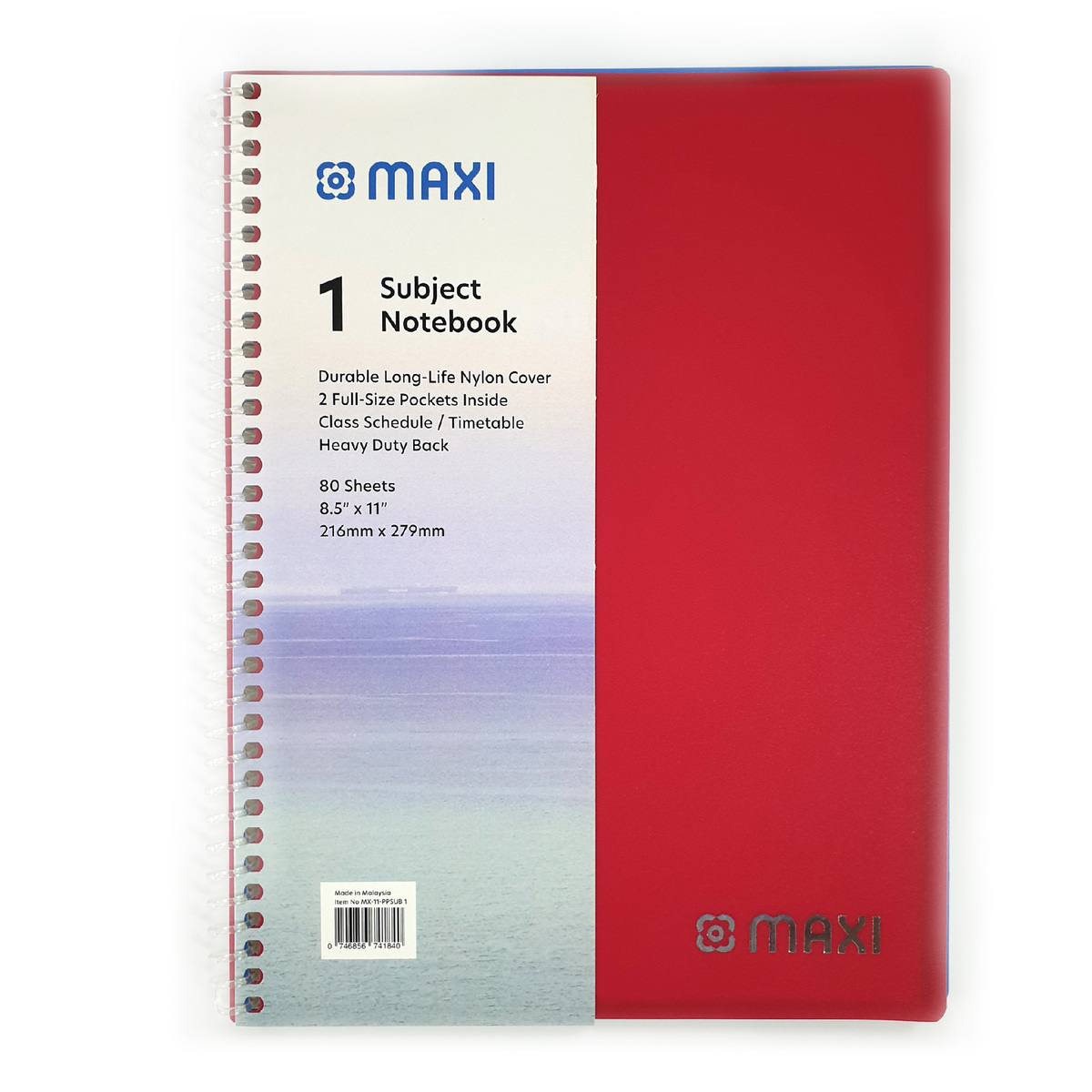 Maxi Spiral Polypropylene 1 Subject Notebook, 11 inch X 8.5 inch, 80 Sheets, Assorted Colours, MX-11-PPSUB1
